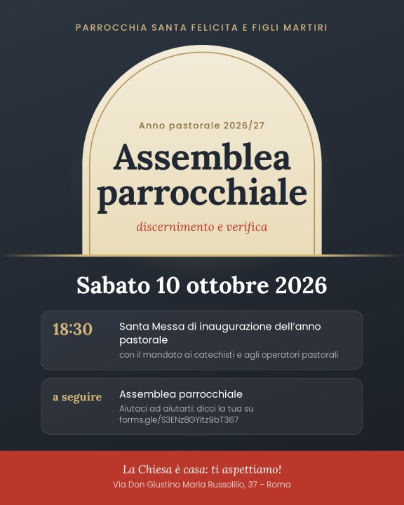 immagine di ASSEMBLEA PARROCCHIALE - Sabato 10 ottobre 2026
Inaugurazione dell’anno pastorale 2026/27